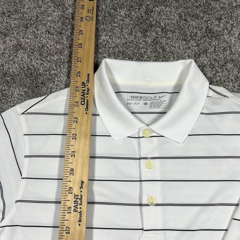 Nike Golf White Striped Polo Youth Large Dry Fit Short Sleeve Kids Size Boys New